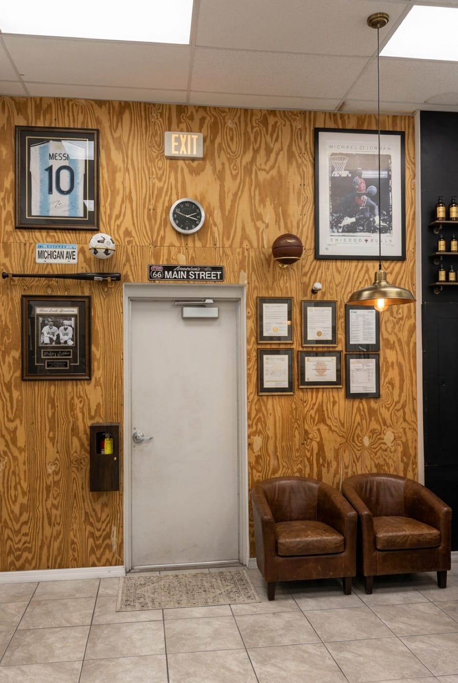 Inside Barbershop in Cape Coral — awards, frames and details